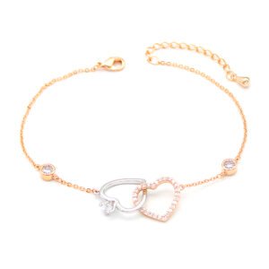 Wholesale heart zircon bracelet with 18K rose gold plated copper and sparkling central stone from JuneJewelry.com – luxury fashion jewelry for bulk purchase.