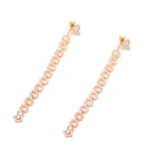 Wholesale luxury zircon earrings with 18K gold plated copper and geometric drop design from JuneJewelry.com – premium fashion jewelry for bulk purchase.