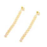 Wholesale luxury zircon earrings with 18K gold plated copper and geometric drop design from JuneJewelry.com – premium fashion jewelry for bulk purchase.