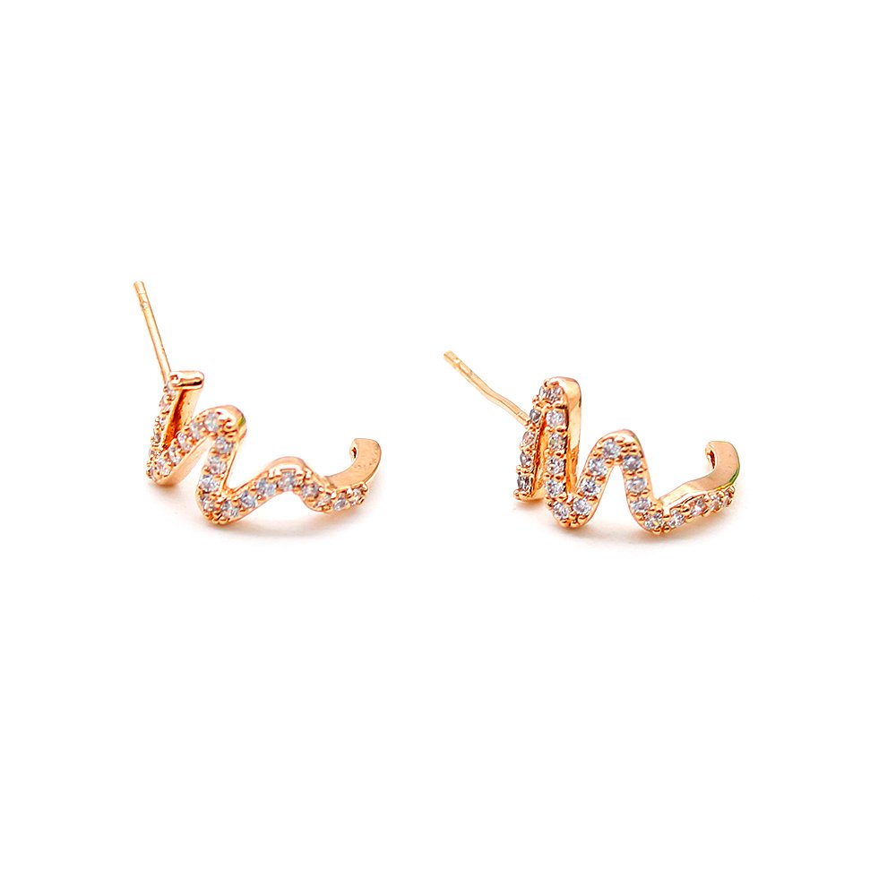 Wholesale snake zircon earrings with 18K gold plated copper and sparkling serpentine design from JuneJewelry.com – unique fashion jewelry for bulk purchase.
