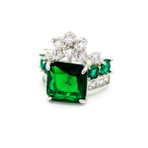 Wholesale pink square ring featuring a large princess-cut zircon on a gold-plated adjustable copper band from JuneJewelry.com for jewelry wholesalers.