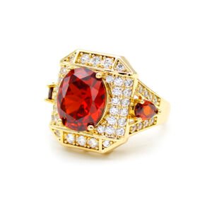 Wholesale adjustable zircon ring with real gold plating on copper from JuneJewelry.com – open band fashion jewelry for bulk orders.