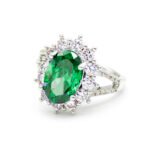 Wholesale luxury zircon ring featuring a large red oval stone on gold plated copper from JuneJewelry.com – adjustable high-quality jewelry for bulk buyers.