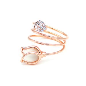 Wholesale cat eye ring collection featuring butterfly, floral, and heart designs in rose gold plated alloy from JuneJewelry.com – unique fashion jewelry for bulk.