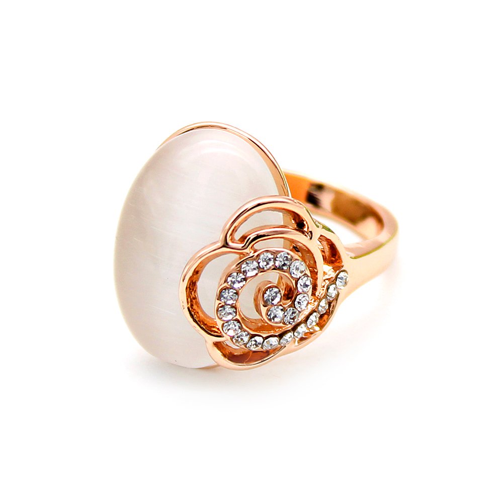 Wholesale cat eye ring collection featuring butterfly, heart, and floral designs on rose gold plated alloy from JuneJewelry.com – unique boutique jewelry for bulk orders.