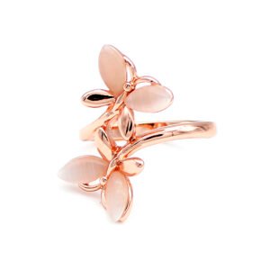 Wholesale cat eye ring collection with oval and square stones on rose gold plated alloy from JuneJewelry.com – unique boutique jewelry for bulk orders.