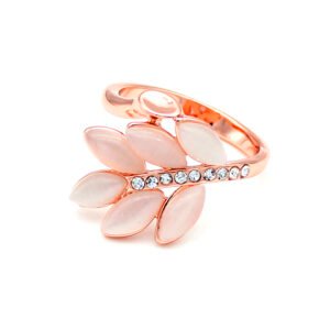 Wholesale cat eye ring collection in rose gold plated alloy with butterfly, heart, and leaf designs from JuneJewelry.com – boutique fashion jewelry for bulk.