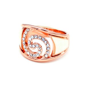 Wholesale enamel rose ring with colorful oil-dripping flowers on rose gold plated alloy from JuneJewelry.com – unique floral jewelry for bulk.