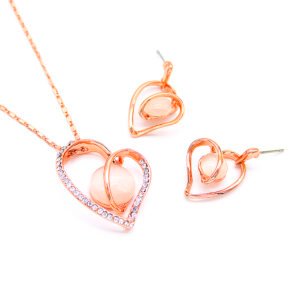 Wholesale Heart Cat-Eye Set with rose gold plated alloy and crystal pavé accents from JuneJewelry.com – premium romantic jewelry for bulk orders.