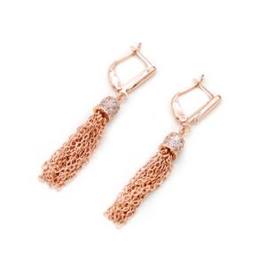 Wholesale tassel drop earrings with rose gold plated chains and crystal caps from JuneJewelry.com – elegant fashion jewelry for bulk purchase.