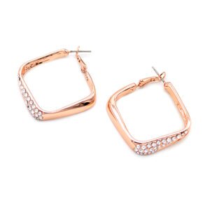 Wholesale square hoop earrings with micro-pavé crystals on rose gold plated alloy from JuneJewelry.com – modern geometric jewelry for bulk.