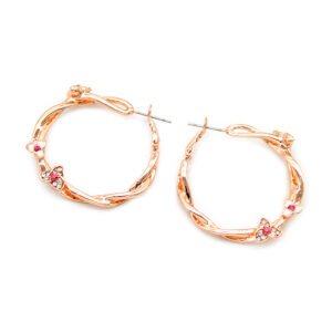 Wholesale floral hoop earrings with pink crystals and white enamel on rose gold plated alloy from JuneJewelry.com – unique vine style jewelry for bulk.