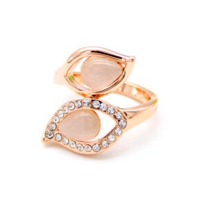 Wholesale rose gold cat eye ring with a luminous cabochon stone on alloy from JuneJewelry.com – unique fashion jewelry for bulk orders.