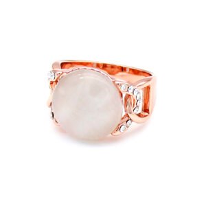 Wholesale cat eye ring with luminous round and square stones on rose gold plated alloy from JuneJewelry.com – unique fashion jewelry for bulk orders.