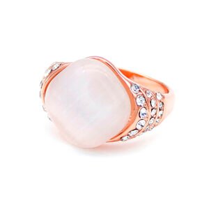 Wholesale cat eye ring with luminous round and oval stones on rose gold plated alloy from JuneJewelry.com – unique fashion jewelry for bulk.
