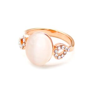 Wholesale cats eye ring with luminous oval and square stones on rose gold plated alloy from JuneJewelry.com – unique fashion jewelry for bulk orders.