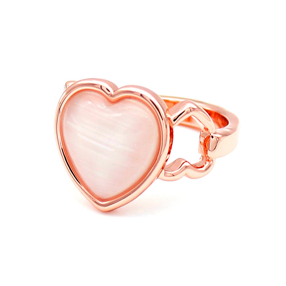 Wholesale cat eye ring collection featuring heart, butterfly, and oval stones on rose gold plated alloy from JuneJewelry.com.