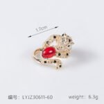Wholesale leopard zircon ring with 18K gold plated copper and a red oval stone from JuneJewelry.com – adjustable animal jewelry for bulk orders.