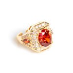 Wholesale adjustable zircon ring with real gold plating on copper from JuneJewelry.com – open band fashion jewelry for bulk orders.