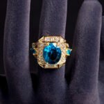 Wholesale adjustable zircon ring with real gold plating on copper from JuneJewelry.com – open band fashion jewelry for bulk orders.