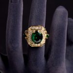 Wholesale adjustable zircon ring with real gold plating on copper from JuneJewelry.com – open band fashion jewelry for bulk orders.