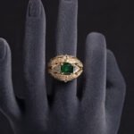 Wholesale ruby zircon ring with 18K gold plated copper and cushion-cut red stone from JuneJewelry.com – luxury adjustable jewelry for bulk orders.