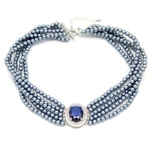 Wholesale shell pearl necklace with a floral zircon pendant on 18K gold plated copper from JuneJewelry.com – luxury fashion jewelry for bulk orders.