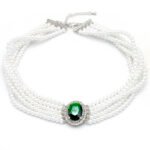 Wholesale shell pearl necklace with a floral zircon pendant on 18K gold plated copper from JuneJewelry.com – luxury fashion jewelry for bulk orders.