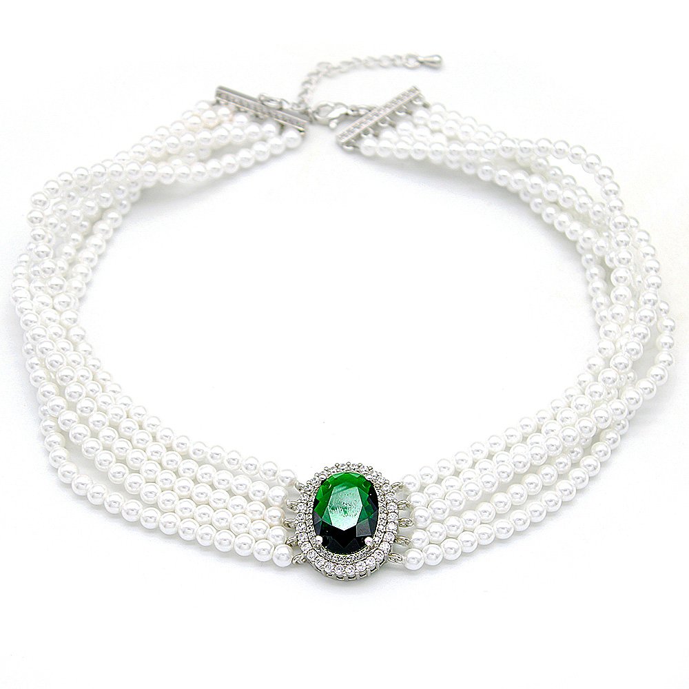 Wholesale shell pearl necklace with a floral zircon pendant on 18K gold plated copper from JuneJewelry.com – luxury fashion jewelry for bulk orders.