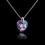 Wholesale heart crystal necklace with purple and blue Swarovski Elements crystal pendant on platinum plated copper from JuneJewelry.com.