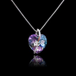 Wholesale heart crystal necklace with purple and blue Swarovski Elements crystal pendant on platinum plated copper from JuneJewelry.com.
