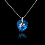 Wholesale heart crystal necklace with purple and blue Swarovski Elements crystal pendant on platinum plated copper from JuneJewelry.com.