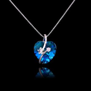 Wholesale heart crystal necklace with purple and blue Swarovski Elements crystal pendant on platinum plated copper from JuneJewelry.com.