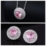 High-end round halo zircon jewelry set wholesale featuring a brilliant solitaire crystal pendant necklace and matching round stud earrings from junejewelry.com