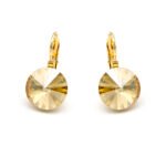 Wholesale crystal stud earrings with purple heart-shaped Swarovski elements on 18K gold plated copper from JuneJewelry.com – romantic jewelry for bulk orders.