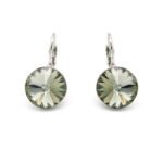 Wholesale crystal stud earrings with purple heart-shaped Swarovski elements on 18K gold plated copper from JuneJewelry.com – romantic jewelry for bulk orders.