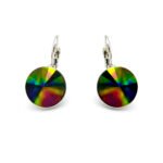 Wholesale crystal stud earrings with purple heart-shaped Swarovski elements on 18K gold plated copper from JuneJewelry.com – romantic jewelry for bulk orders.