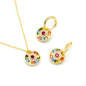 Wholesale copper zircon set with green emerald-cut stones and 18K gold plating from JuneJewelry.com – luxury fashion jewelry for bulk orders.