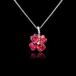 Wholesale clover crystal necklace with four bright blue Swarovski Elements heart stones on platinum plated copper from JuneJewelry.com.