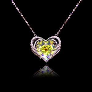 Wholesale heart crystal necklace with a large yellow-green Swarovski Elements stone on platinum plated copper from JuneJewelry.com.