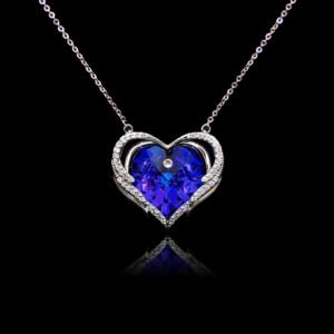 Wholesale heart crystal necklace with a large yellow-green Swarovski Elements stone on platinum plated copper from JuneJewelry.com.