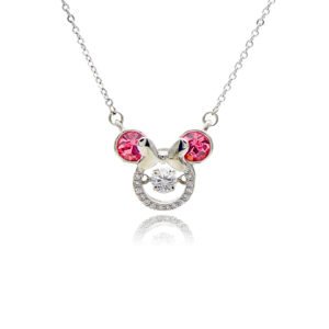 Wholesale Platinum Crystal Necklace featuring a cute animal silhouette with pink Swarovski crystals from JuneJewelry.com.