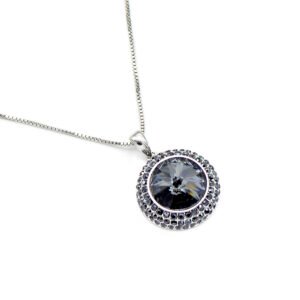 Wholesale crystal pendant necklace with multi-color Swarovski element and platinum plated copper from JuneJewelry.com – luxury fashion jewelry for bulk orders.