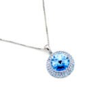 Wholesale crystal pendant necklace with multi-color Swarovski element and platinum plated copper from JuneJewelry.com – luxury fashion jewelry for bulk orders.