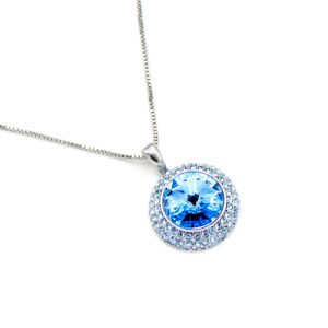 Wholesale crystal pendant necklace with multi-color Swarovski element and platinum plated copper from JuneJewelry.com – luxury fashion jewelry for bulk orders.