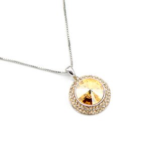 Wholesale crystal pendant necklace with multi-color Swarovski element and platinum plated copper from JuneJewelry.com – luxury fashion jewelry for bulk orders.