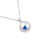 Wholesale crystal pendant necklace with multi-color Swarovski element and platinum plated copper from JuneJewelry.com – luxury fashion jewelry for bulk orders.
