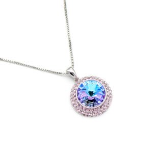 Wholesale crystal pendant necklace with multi-color Swarovski element and platinum plated copper from JuneJewelry.com – luxury fashion jewelry for bulk orders.