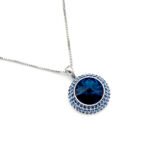 Wholesale crystal pendant necklace with multi-color Swarovski element and platinum plated copper from JuneJewelry.com – luxury fashion jewelry for bulk orders.