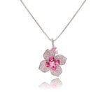 Wholesale Crystal Flower Necklace with sparkling pink Swarovski elements crystals on platinum plated copper from JuneJewelry.com.